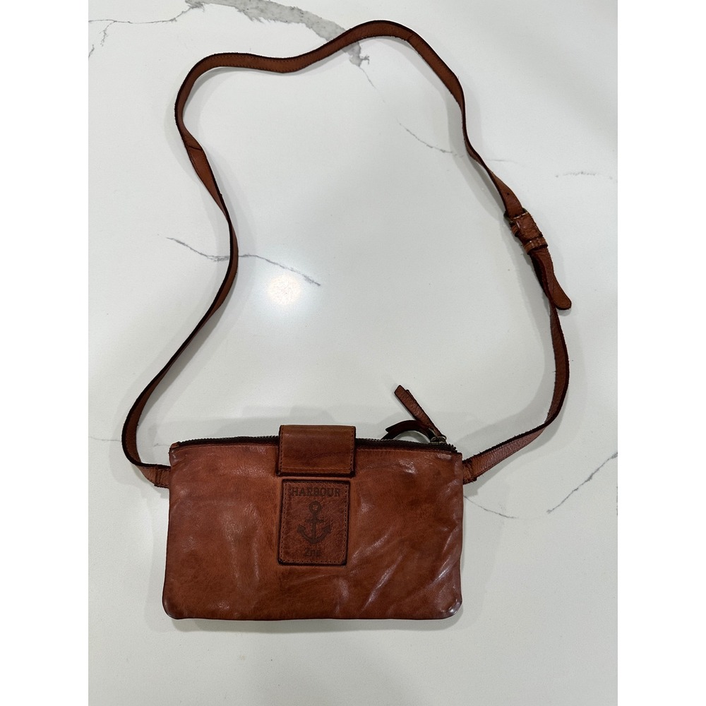 Harbour 2nd Leather Crossbody Bag Anchor Logo Flap Buckle Accent Brown